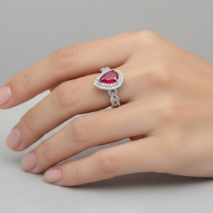 Crimson Teardrop Halo Ring