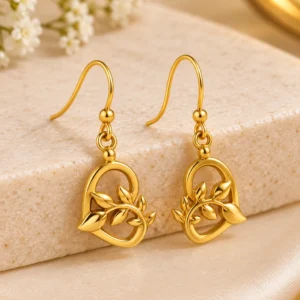 Golden Leaf Heart Earrings